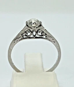 UNIQUE & ANTIQUE 9K White Gold 0.33ct Genuine Diamond Ring 375 9ct -Size 4.5/J - Picture 1 of 7