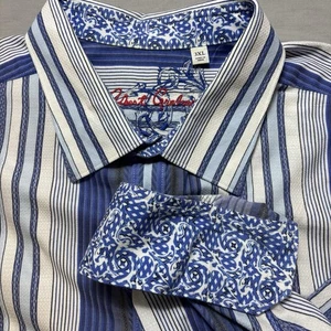 Robert Graham 3XL Button Down Shirt Blue Striped Long Sleeve Patterned Trim - Picture 1 of 6