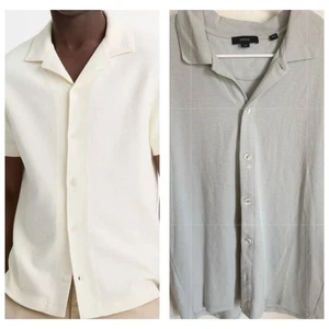 VINCE Herren Baumwolle Bouclé Cabana Hemd Knopfleiste Kurzarm Blau Größe L - Bild 1 von 10