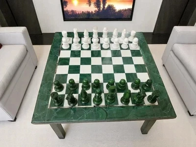 Natural Malachite Stone Chess Set – Unique Handmade Collectible Game Set Top - Image 1 of 4