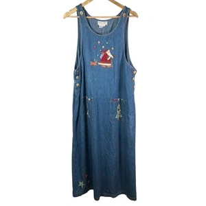 Casey Coleman Denim Weihnachten Santa Overall Kleid Damen XL Urlaub Vintage - Bild 1 von 14