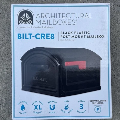 BILT CRE8 Plastic Post Mount Mailbox, Compatibility Code F  950050B-10  Black - Image 1 of 4