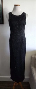 Vintage Laurence Kazar Black Silk  Beaded Full Length Maxi Dress Gown Sz M - Picture 1 of 11