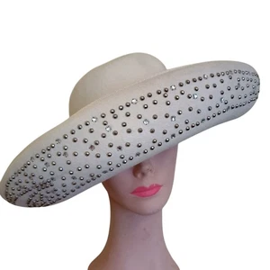 Vintage B Michael White Wool Rhinestone Fedora Hat Size 7 - Picture 1 of 10