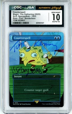 CGC GEM MINT 10 Auto 10 Tom Kenny Counterspell SDL Spongebob R 1933 Foil - Image 1 of 2
