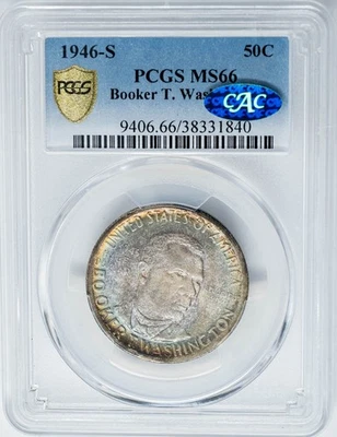 1946-S Booker T Washington Half 50c MS66 PCGS Secure CAC 950770-2 - Image 1 of 3