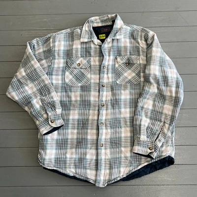 Wrangler Camisa Chaqueta Hombre Grande Azul Cuadros Acolchado Franela Ropa de Trabajo Western Foto 1 de 4