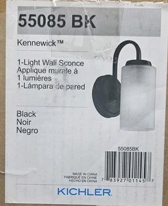 Kichler 55085 Kennewick 10" Tall Bathroom Sconce - Black w Frosted Glass - Picture 1 of 1