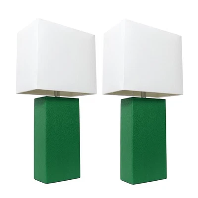 LC2000-GRN-2PK 2 Pack Modern Leather Table Lamps with White Fabric Shades, Green - Image 1 of 4