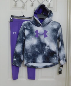 NWT 2pc Under Armour Gray Purple Hooded Sweatshirt & Leggings Set sz 5 or 6 - Picture 1 of 1