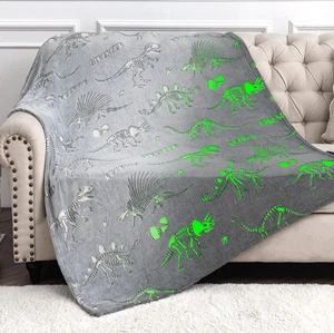 Manta de dinosaurio que brilla en la oscuridad para niños 50x60 gris felpa regalo de Navidad - Imagen 1 de 12