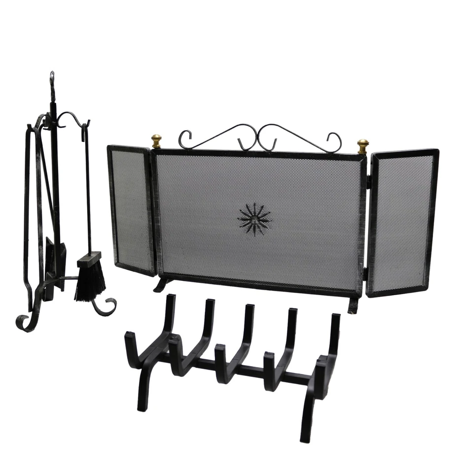 Accessori per camino attrezzi per fuoco portalegna parascintille e trespolo - Image 1 of 1