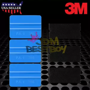 3M Blue Squeegee Rubber Applicator Tools Felt Edge Decal Tips x3 Vinyl Wrap Kit - Picture 1 of 5