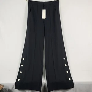NEW ME + EM Button Hem Wide Leg High Waist Black Pants Wool Blend Sz 4 MSRP $375 - Picture 1 of 9