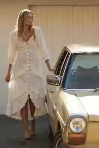 FREE PEOPLE Oh So Romantic Hippiekleid Maxi Kleid XS 36 wollweiß ecru XS NEU - Bild 1 von 3
