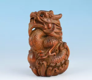 Netsuke Chinese Boxwood Handwork dragon Statue tea pet fengshui hand piece - Picture 1 of 7