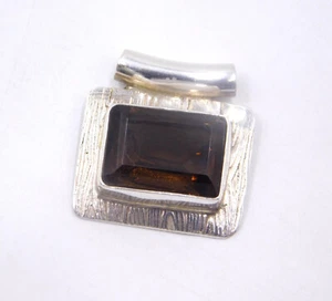4.80 Gm 925 Sterling Silver Natural Smoky Quartz Cut Gemstone Pendant Size 0.85" - Picture 1 of 6