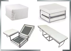 POUF POUFF LETTO TRASFORMABILE IN LETTO PUF PUFF DIVANO LETTO SPESSORATO BIANCO - Foto 1 di 1