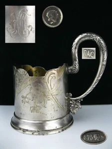 Soporte de vidrio ruso PLATA 875 años 30 grabado PODSTAKANNIK MOSCÚ PAS URSS - Imagen 1 de 11