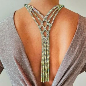 Collar trasero mujer estrás manga larga joyería metal fiesta cuerpo cadena 34031 - Imagen 1 de 12