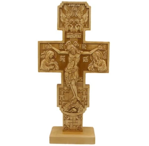 Wooden Cross Standing Orthodox Carved Crucifix Jesus Christ Large 19.09" Light - Picture 1 of 1