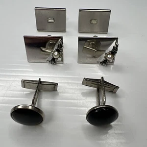 H4 Konvolut Herren Vintage Perlen Manschettenknöpfe Silber Chrom Mad Men Schwarz Resin - Bild 1 von 6