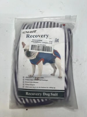 Костюм для восстановления собаки Emust хирургическая одежда для собак мужского пола самки синяя и белая полоса, M - Изображение 1 из 4