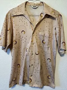 Camicia vintage Montgomery Ward manica corta poliestere taglia large design marrone chiaro - Foto 1 di 5