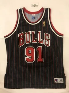 Champion Dennis Rodman Worm Chicago Bulls NBA Gold Logo Authentic Jersey Size 48 - Picture 1 of 2