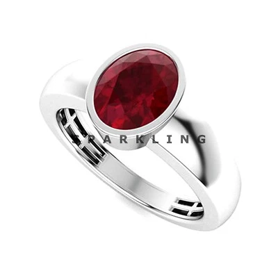 Ruby Oval Cut Gemstone With 925 Sterling Silver Ring For Men's #D777 - Image 1 of 4