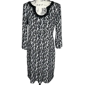 Nicole Miller Gr. L Cocktailkleid festliches Etuikleid verzierter Ausschnitt schwarz/weiß - Bild 1 von 11