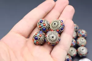 5Pcs Nepalese Tibetan Beads Flat Colorful Beads, 12mm x 15mm Rondelle Beads, - Picture 1 of 9