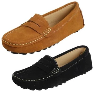 Ladies Down To Earth Suede Leather Slip On Moccasins F8R0593 - Picture 1 of 19