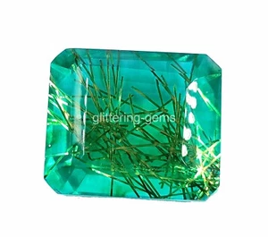 99 CT IGL Certified Bi Color Rutilated Quartz Emerald Cut Loose Gemstone 4OUF - Picture 1 of 8