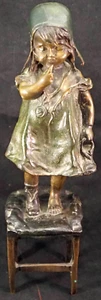 Antique Bronze Little Girl With One Shoe Off Juan Clara Signed Colored Patina - Picture 1 of 12