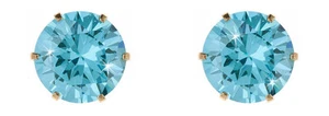 9ct or 6mm bleu turquoise cristal zircon cubique boucles d'oreilles / clous / - Foto 1 di 1