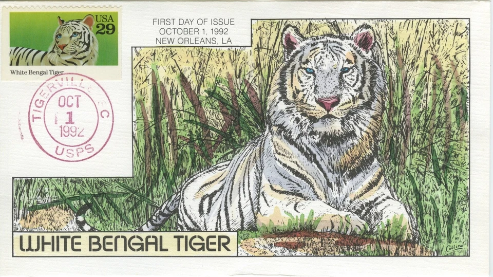 US, # 2709 White Bengal Tiger, Collins Hand-painted First Day Cover Perfect!!! - Image 1 of 1