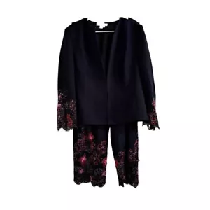 Kay Unger NY Two Piece Pants Suit Set Formal Beaded Lace Rare Size 14/16 Vintage - Picture 1 of 12