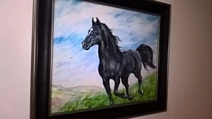 Original horse acrylic picture in lovely frame (looks like black beauty) - Picture 1 of 4