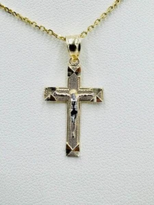 Solid 14k Two-Tone Gold Diamond Cut Crucifix Pendent W Box (From Italy) 772-5132 - Picture 1 of 6