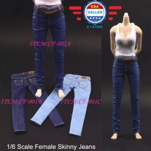 1/6 scale White Tank Top Vest Skinny Jeans Pants for 12'' Female Figure Doll - Picture 1 of 8