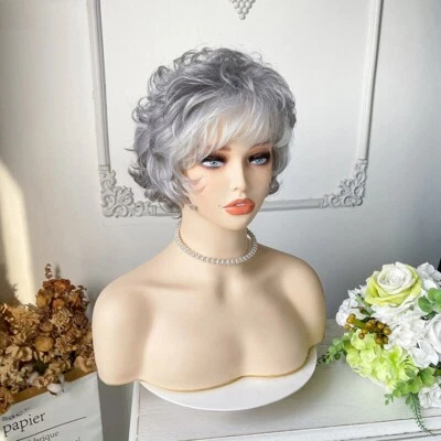 Pelucas cortas gris mezcla peluca de pelo pelucas sintéticas cosplay para mujeres Foto 1 de 3