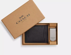 Coach Money Clip Card Case Mens 3 in 1 Gift Box black Leather - Picture 1 of 8