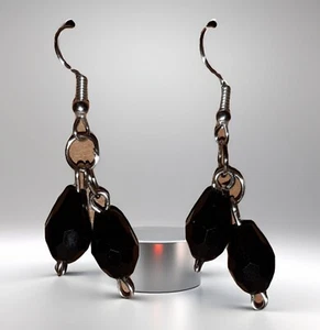 Pair Of Black Glass Beaded Earrings Drop Dangle Goth Pagan Elegant Festival - Picture 1 of 10