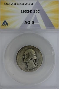 1932-D  .25  ANACS  AG 3   Washington Quarter, Silver 25 Cents - Picture 1 of 2