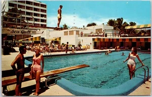 Möwe Hotel Miami Beach FL Vintage Postkarte Menschen Schwimmbad Tauchen - Bild 1 von 2