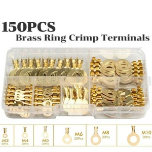 150pcs Brass Ring Wire Lugs Eye Hole Copper Wire Crimp Connector Wire Terminals - Picture 1 of 9
