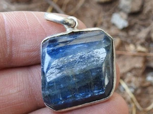 Kyanite Faceted Fancy Shape Cabochon Silver Polished Metal Pendent 22X20X8 MM - Picture 1 of 10
