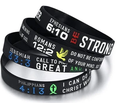 Christian Rubber Wristbands Scripture Religious Prayer Bracelet - 4 for 10 - Image 1 of 4