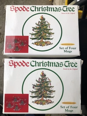 $100R 2 juegos de tazas de árbol de Navidad Spode vintage. Total 8. Microondas Dorado Foto 1 de 4